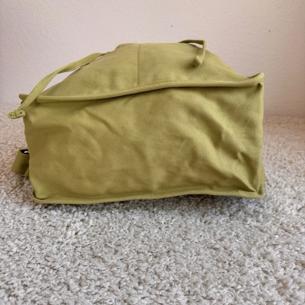 BAGGU Green Canvas Drawstring Backpack Rucksack Flap Snap Adjustable Straps